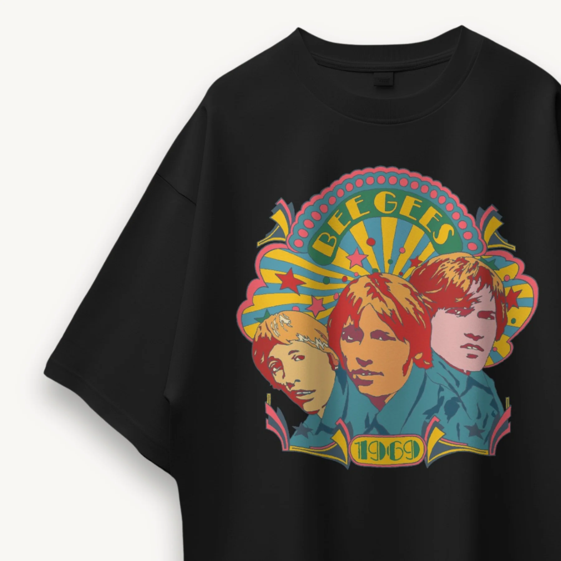 Bee Gees 1969 Crest Black Oversized Tee - Image 3