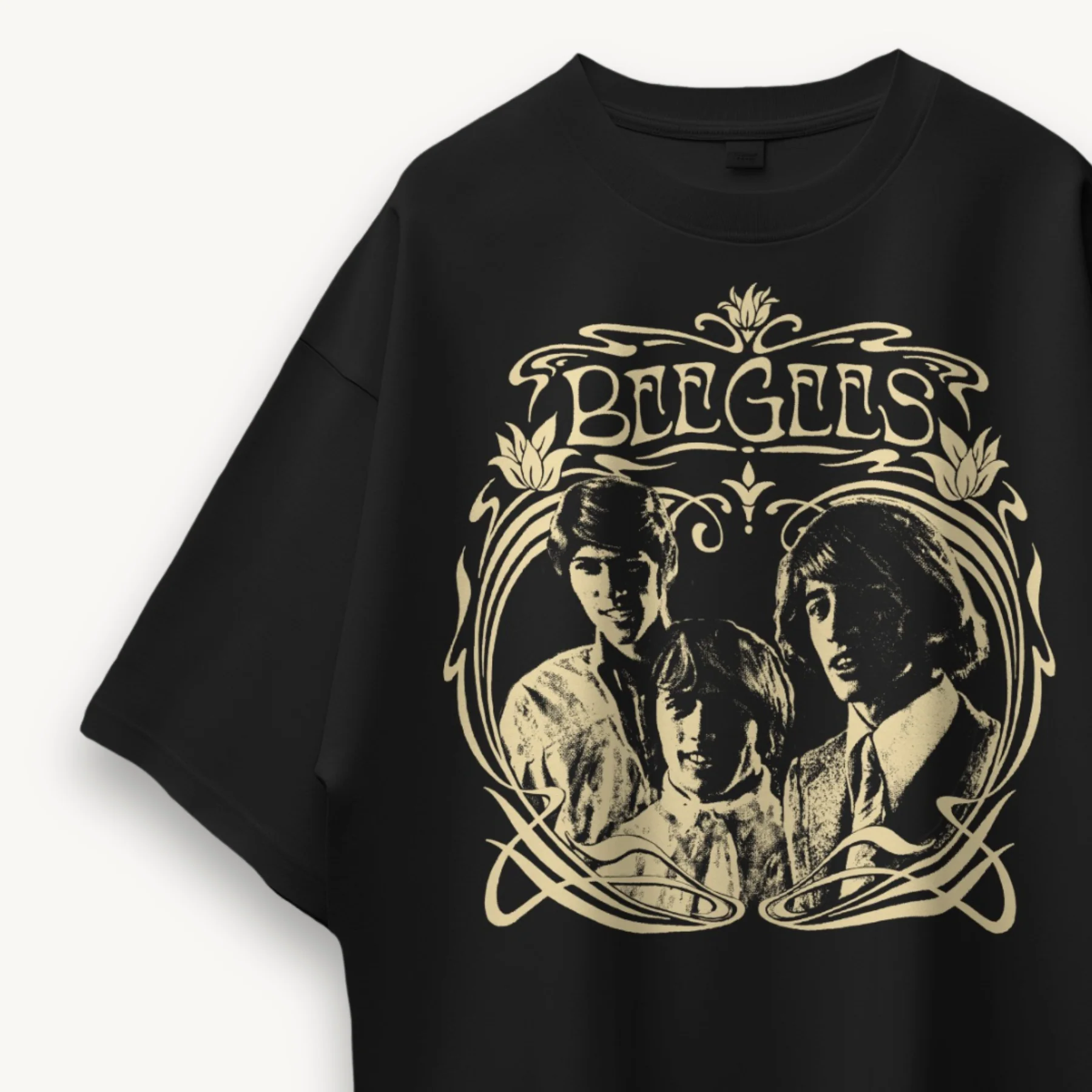 Bee Gees Ornate Frame Portrait Black Oversized Tee - Image 3