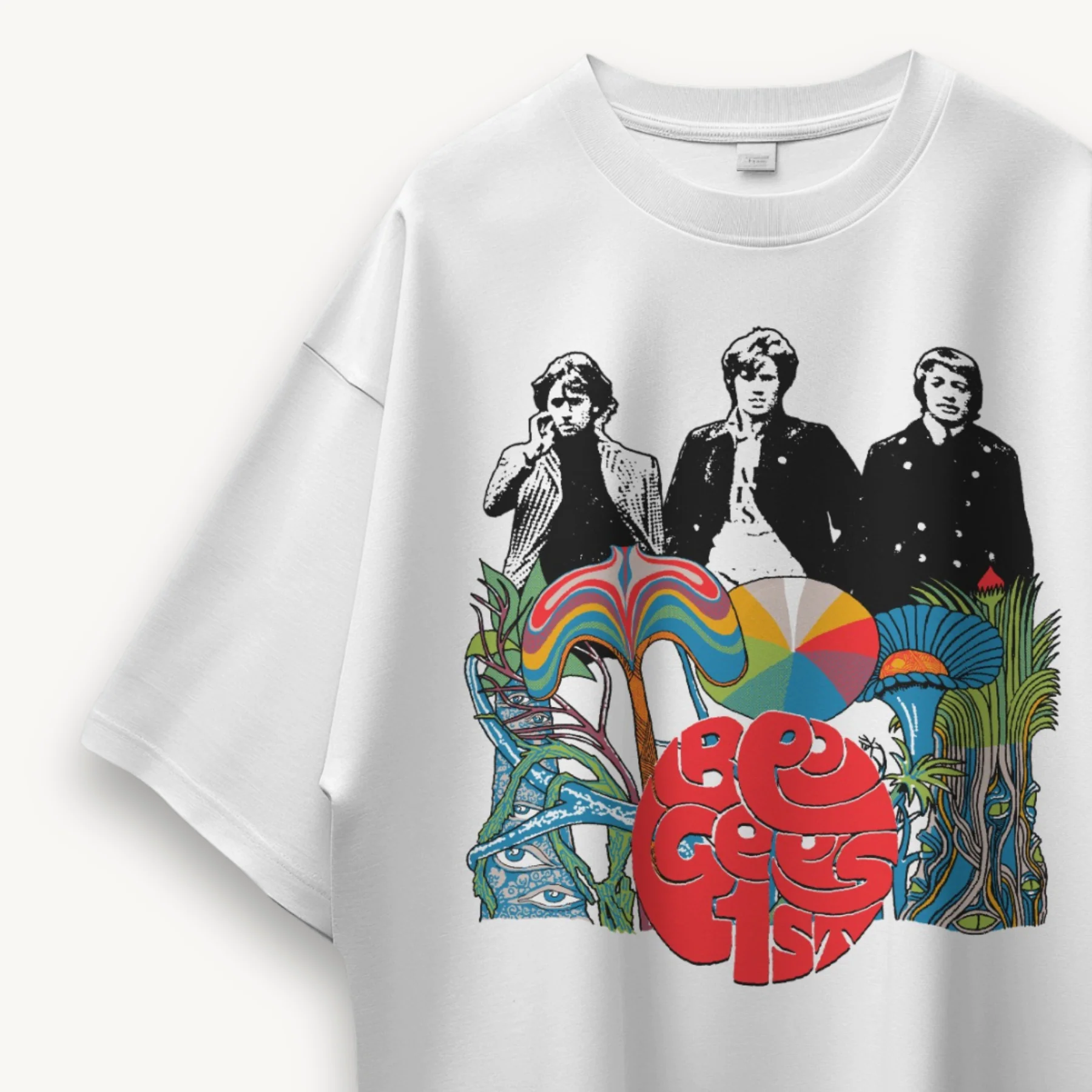 Bee Gees Psychedelic Garden White Oversized Tee - Image 3