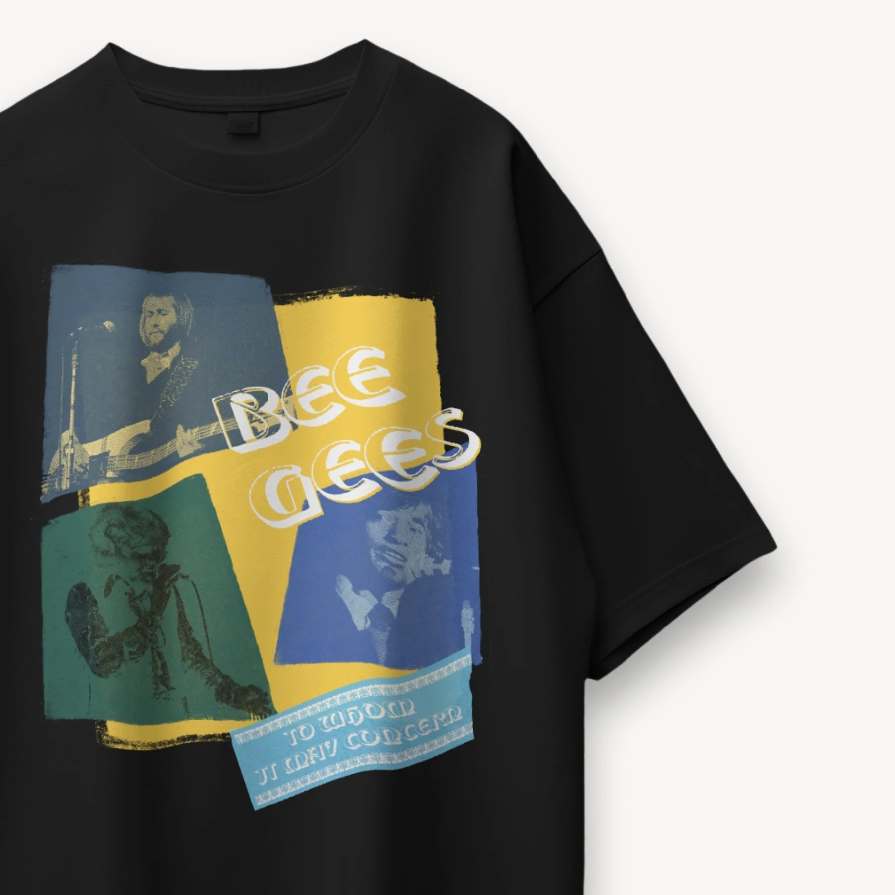 Bee Gees Vintage Tour Collage Black Oversized Tee - Image 3