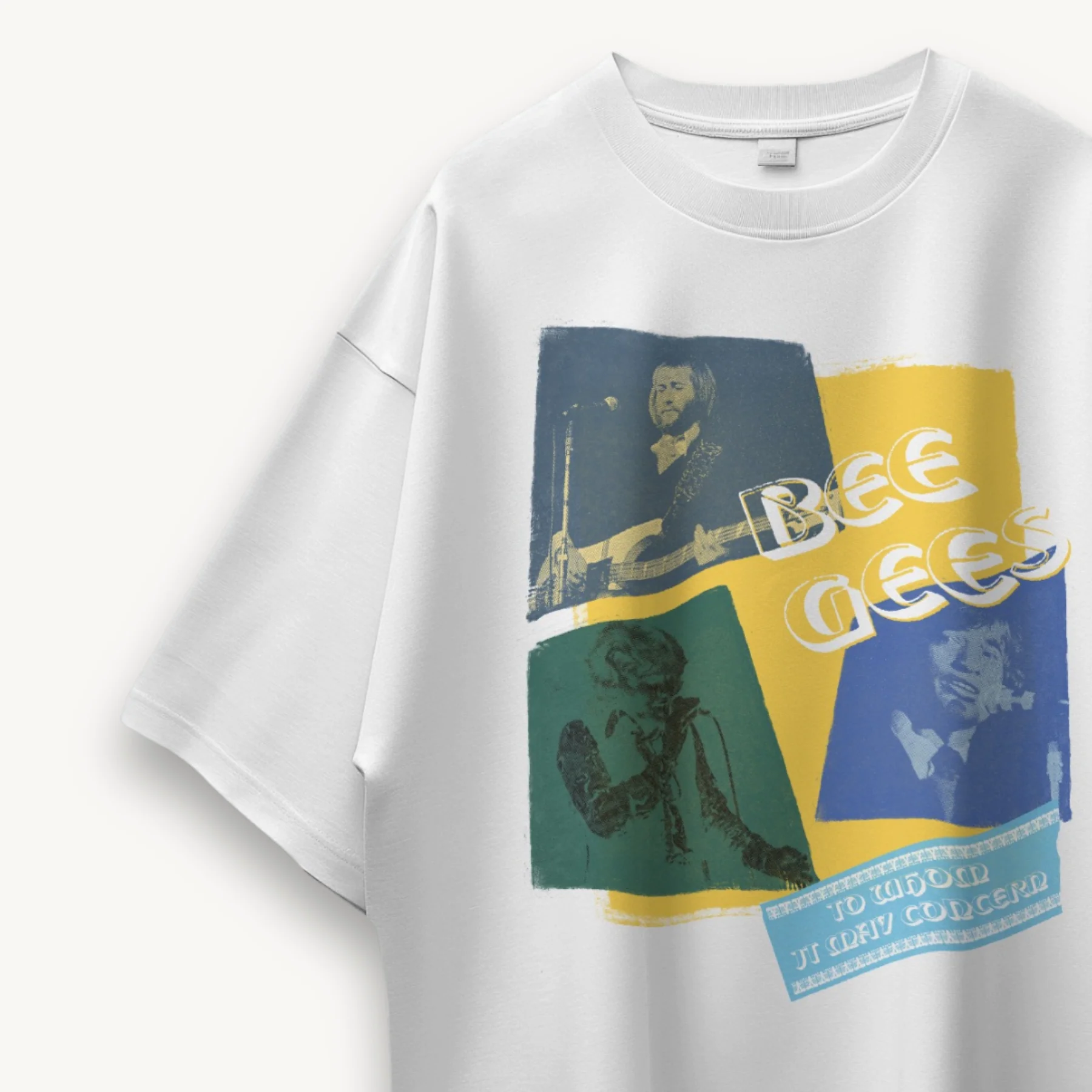 Bee Gees Vintage Tour Collage White Oversized Tee - Image 3