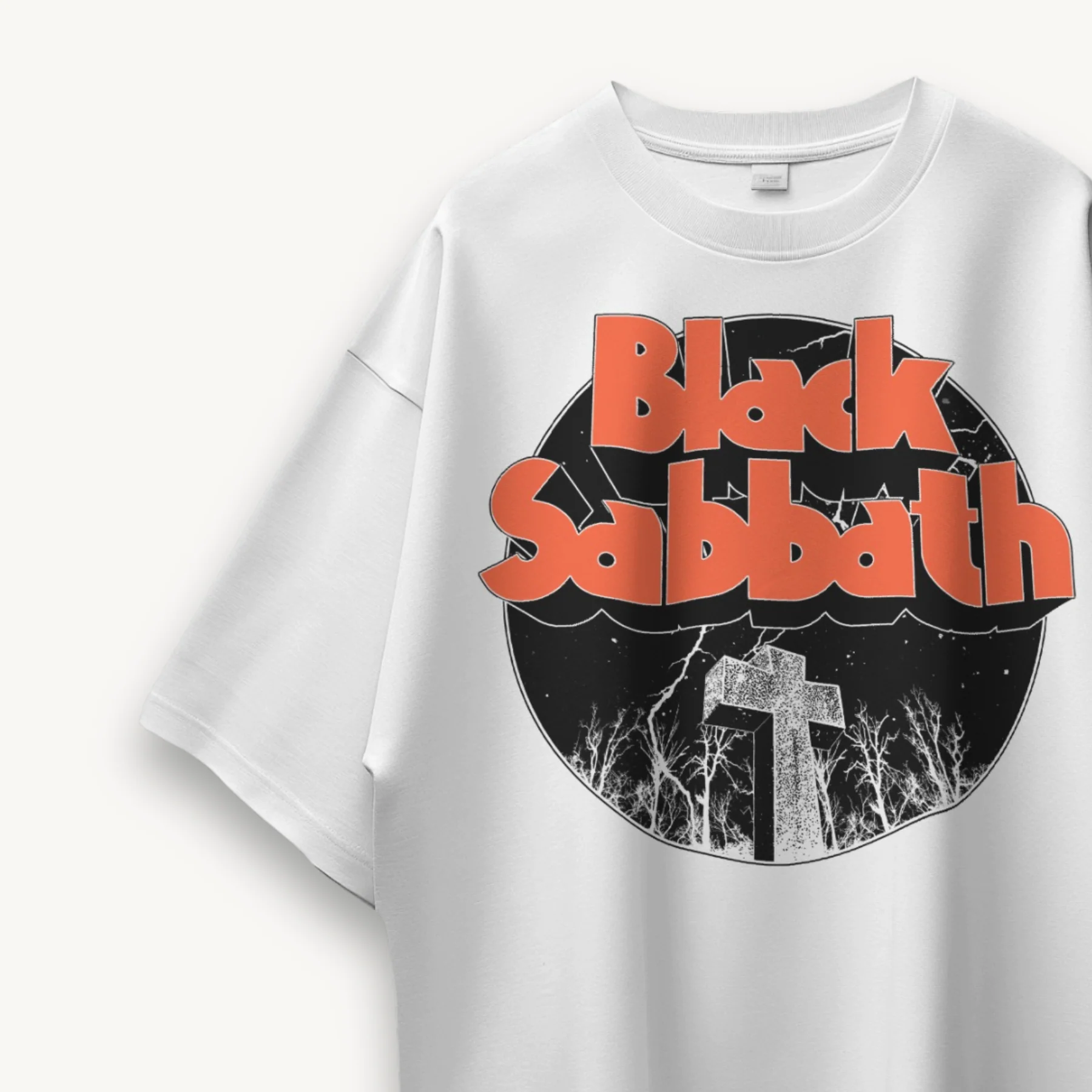 Black Sabbath Graveyard White Oversized Tee - Image 3