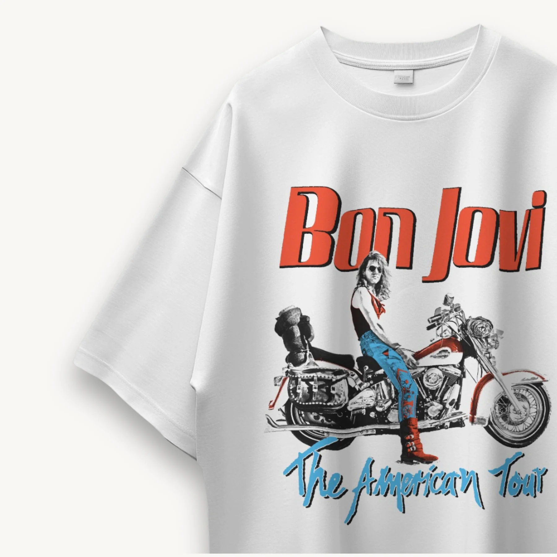 Bon Jovi American Tour Motorcycle White Oversized Tee - Image 3