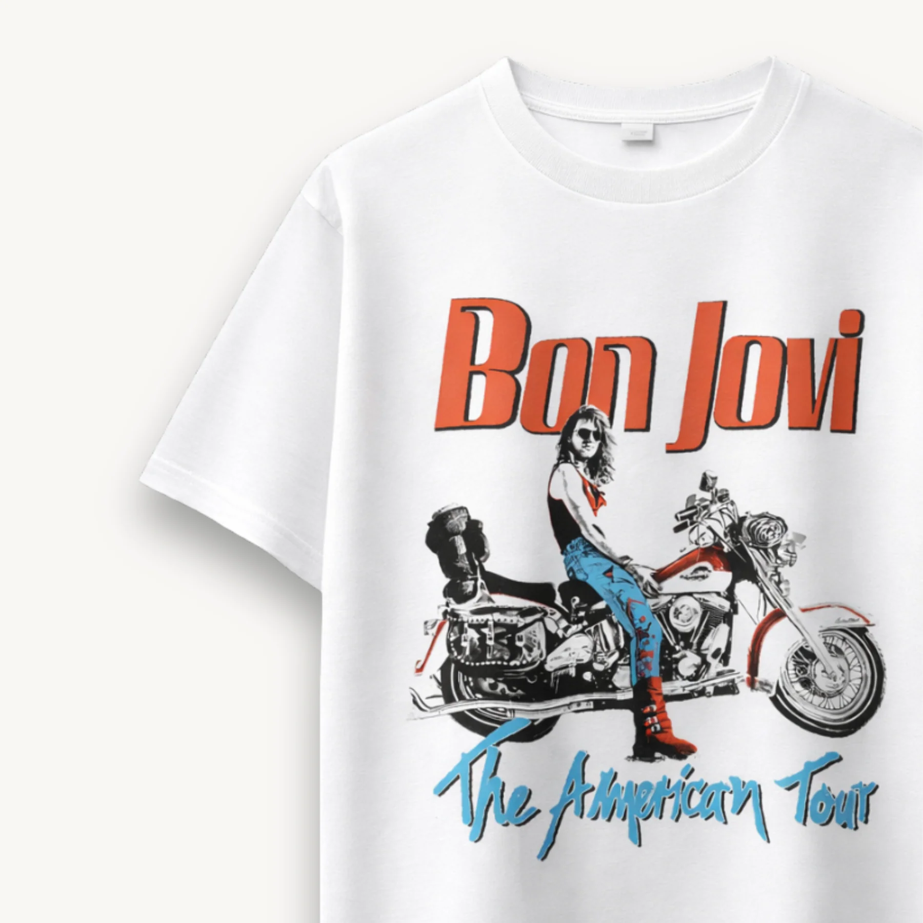Bon Jovi American Tour Motorcycle White Relaxed Tee - Image 3