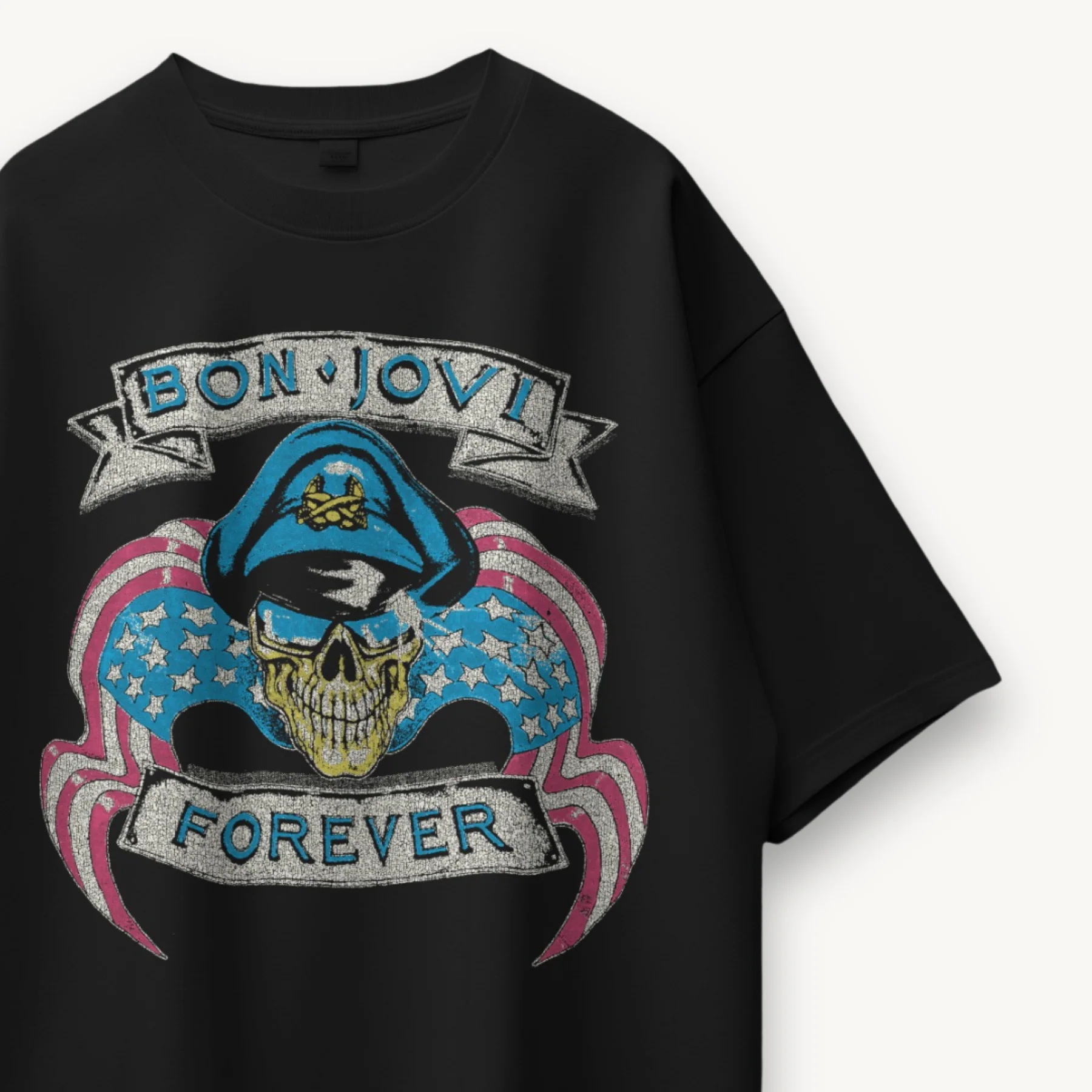 Bon Jovi Forever Skull Black Oversized Tee - Image 3