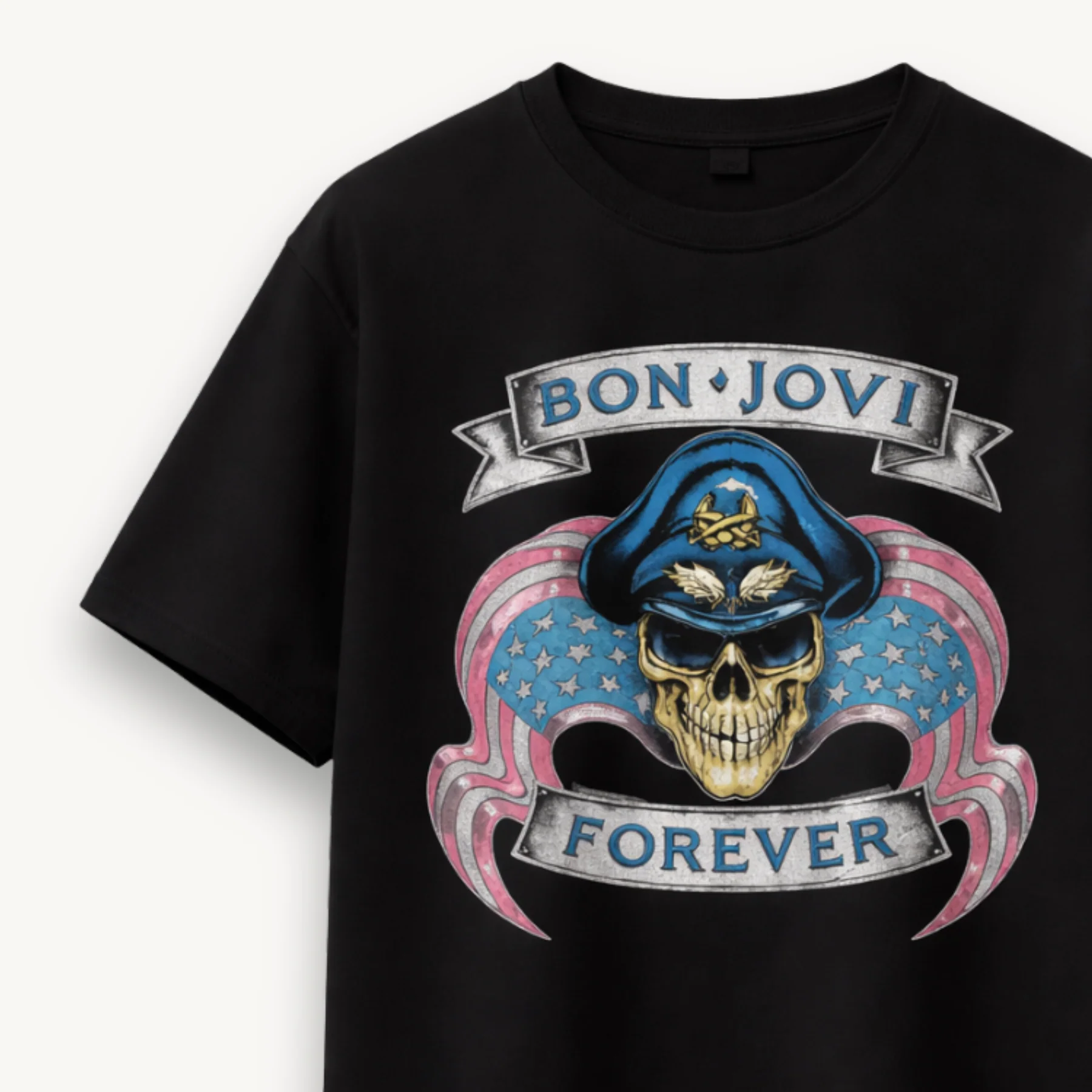 Bon Jovi Forever Skull Black Relaxed Tee - Image 3