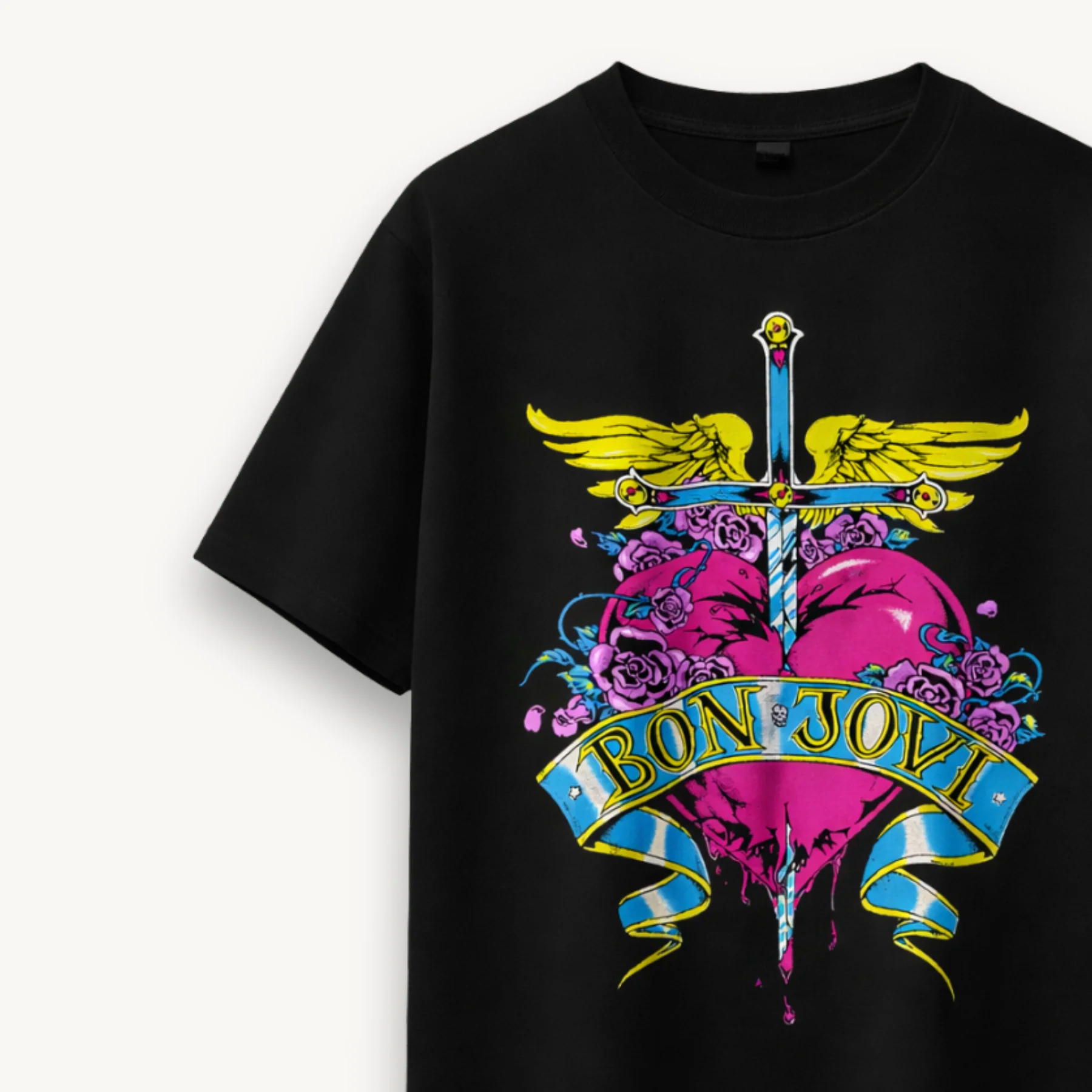 Bon Jovi Heart & Dagger Black Relaxed Tee - Image 3