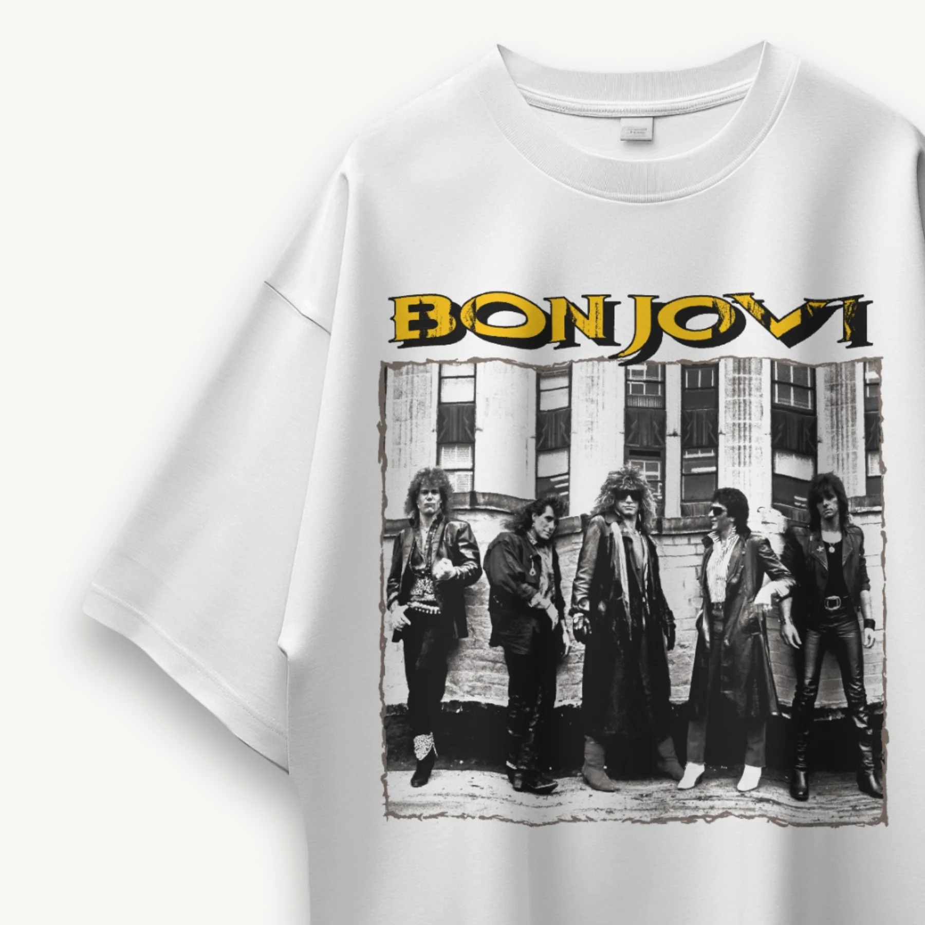 Bon Jovi Retro Band White Oversized Tee - Image 3