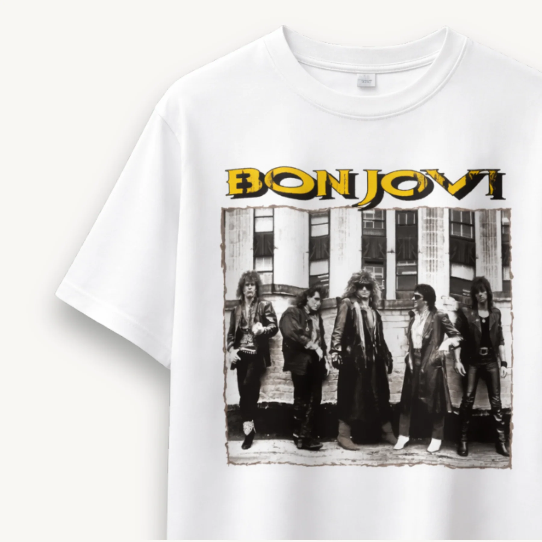 Bon Jovi Retro Band White Relaxed Tee - Image 3