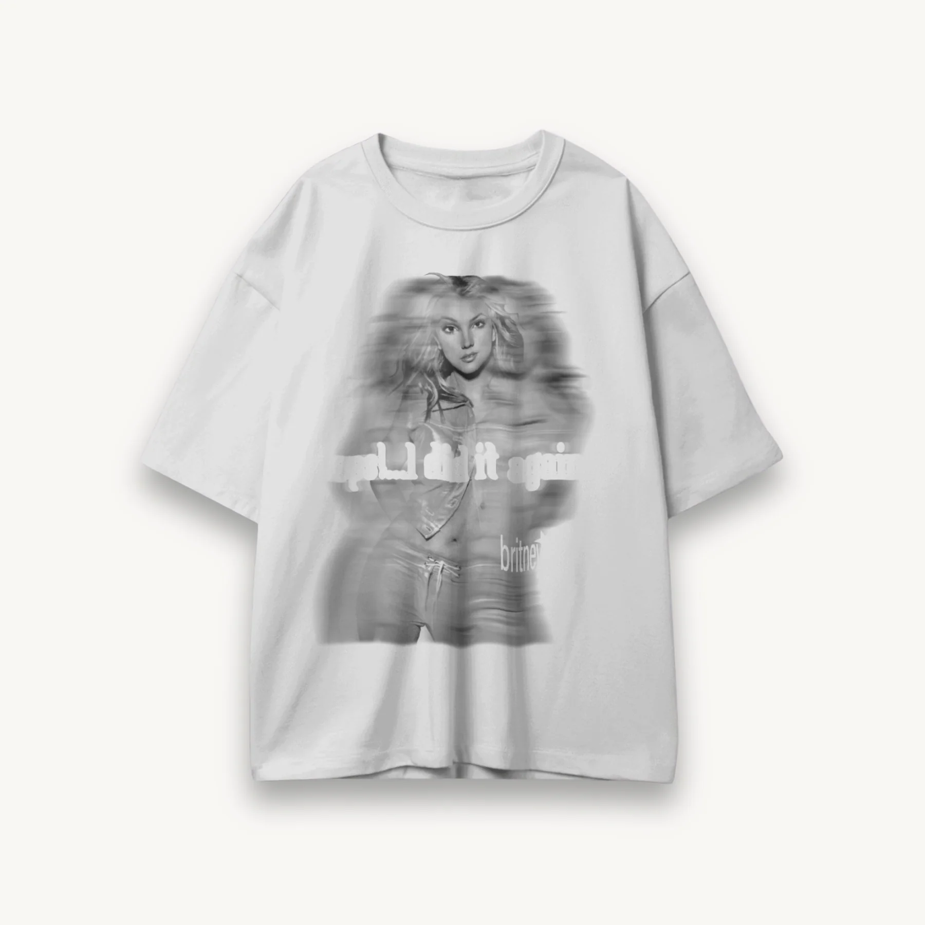 Britney Spears Monochrome White Oversized Tee - Image 3