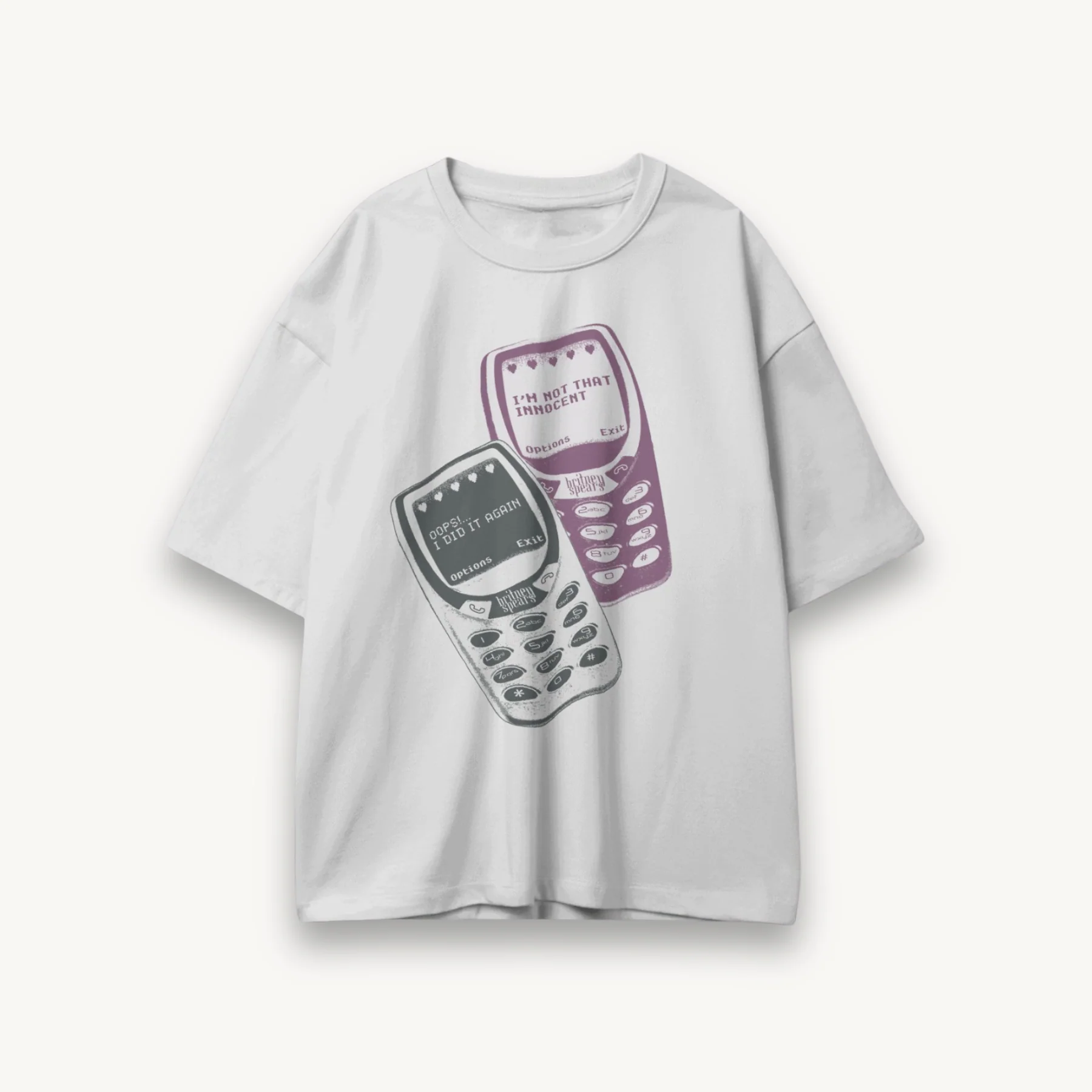Britney Spears Vintage Phone Graphic White Oversized Tee - Image 3