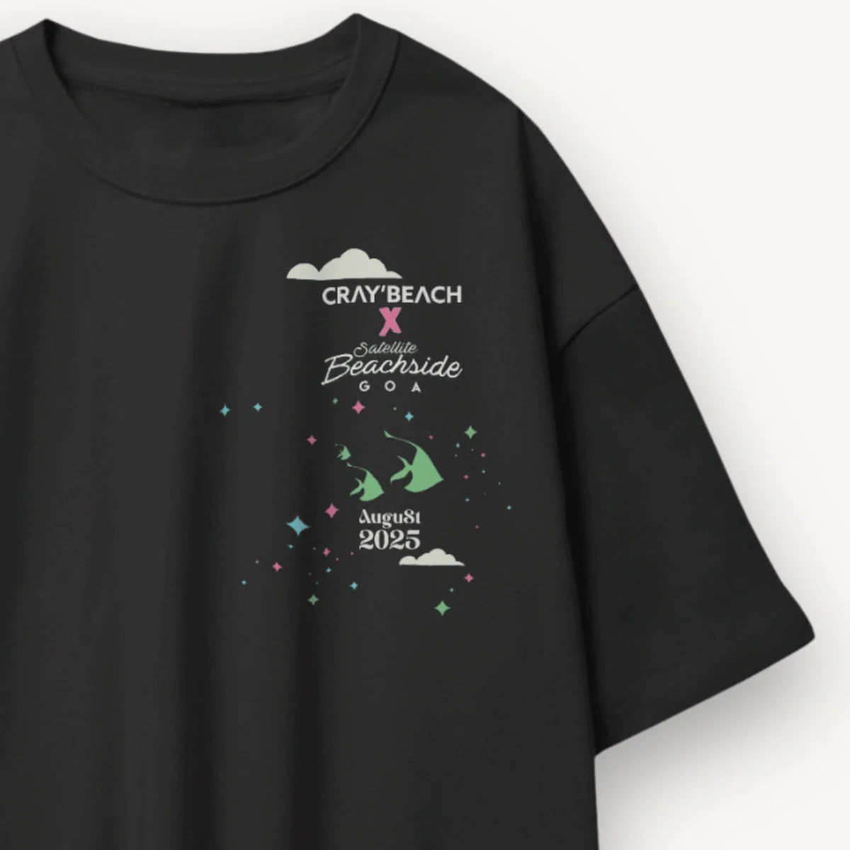 Cray’Beach x Satellite Beachside Lineup Black Oversized Tee - Image 3