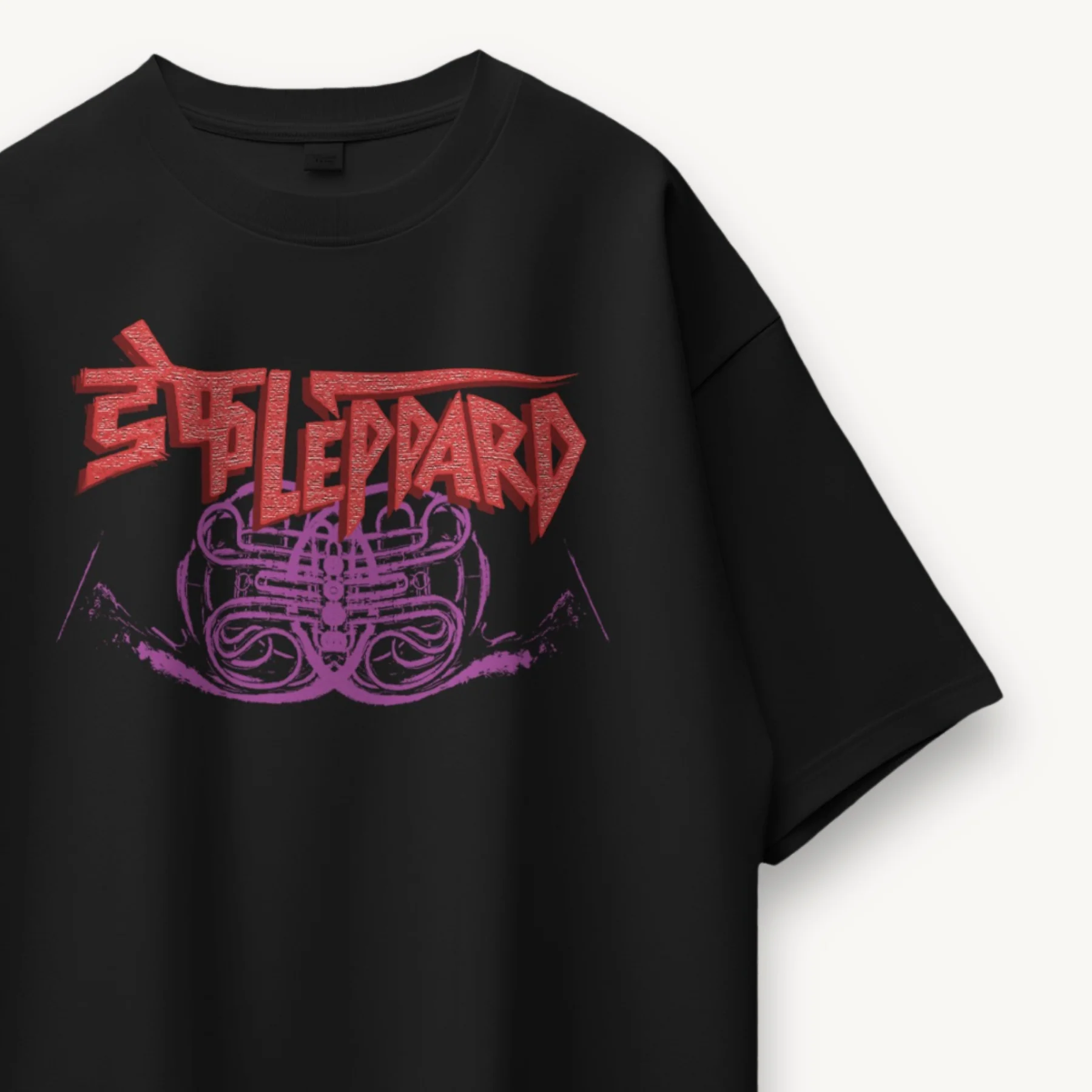Def Leppard Crest Logo India '26 Black Oversized Tee - Image 3