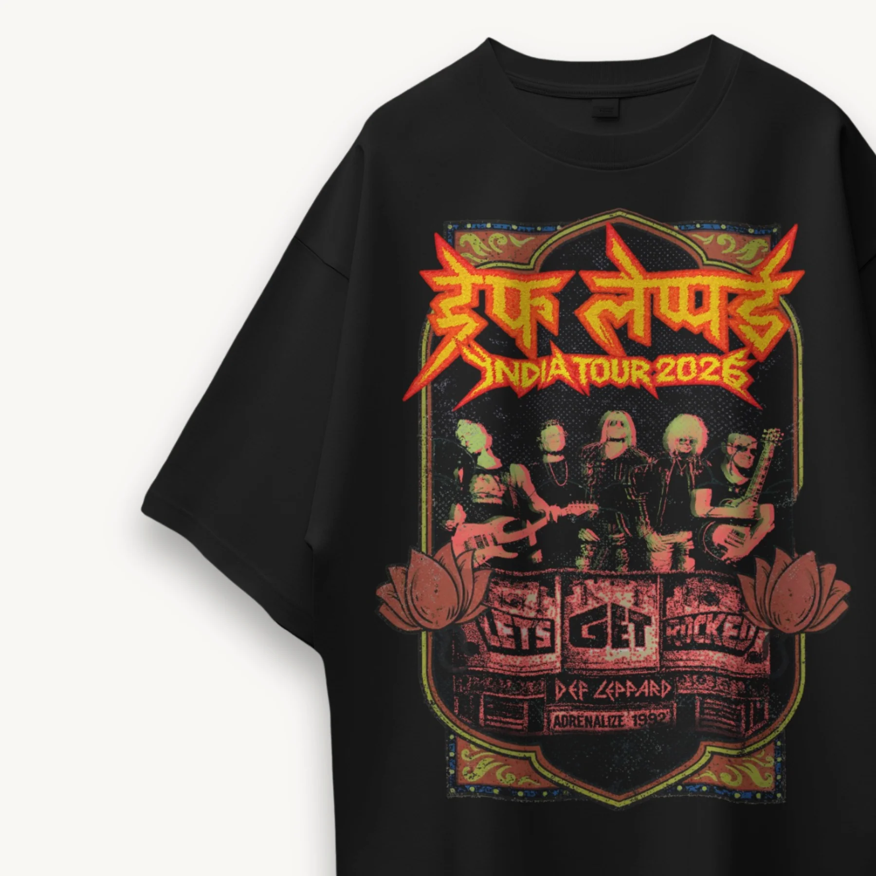 Def Leppard India '26 Lets Get Rocked Black Oversized Tee - Image 3