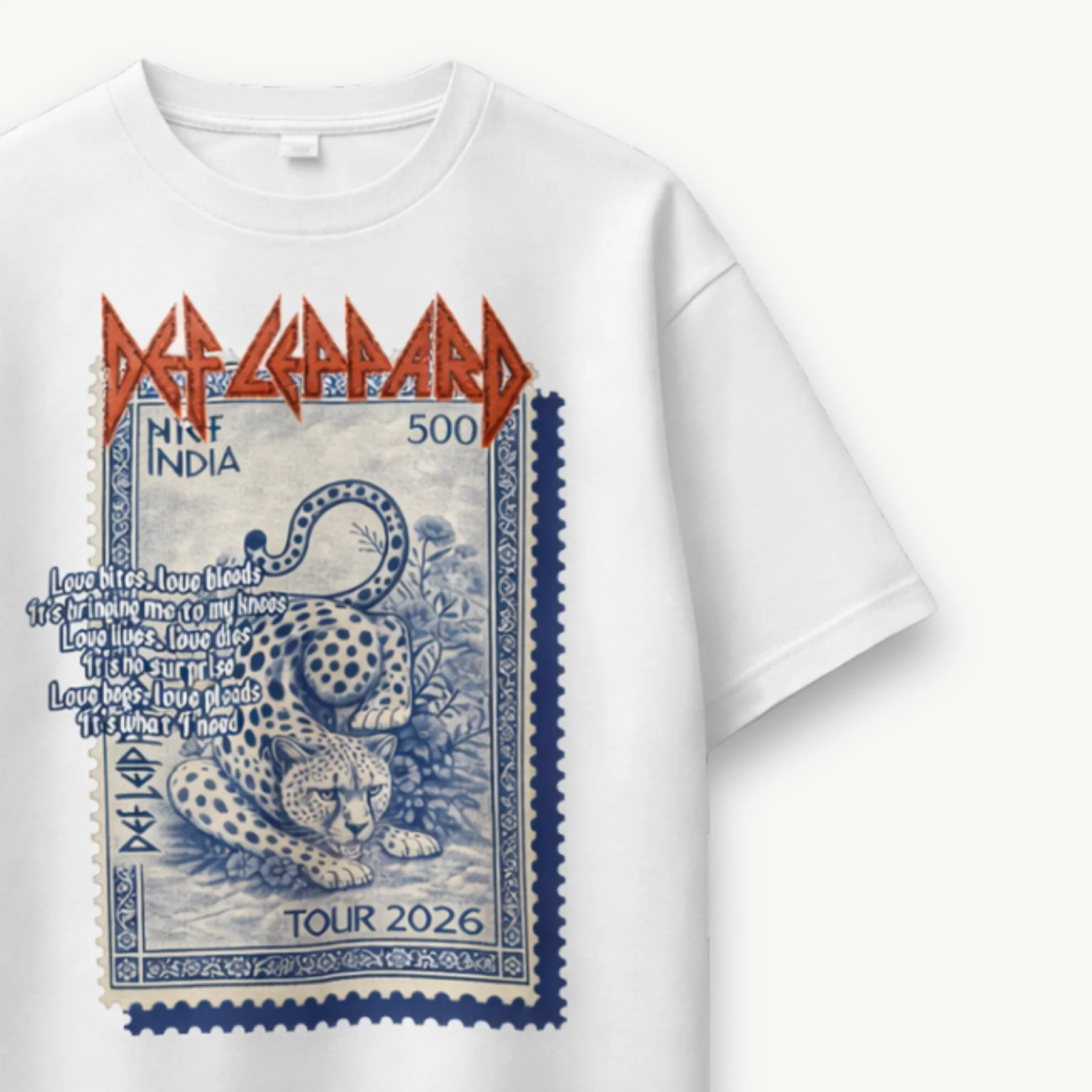Def Leppard India Stamp Tour '26 White Relaxed Tee - Image 3