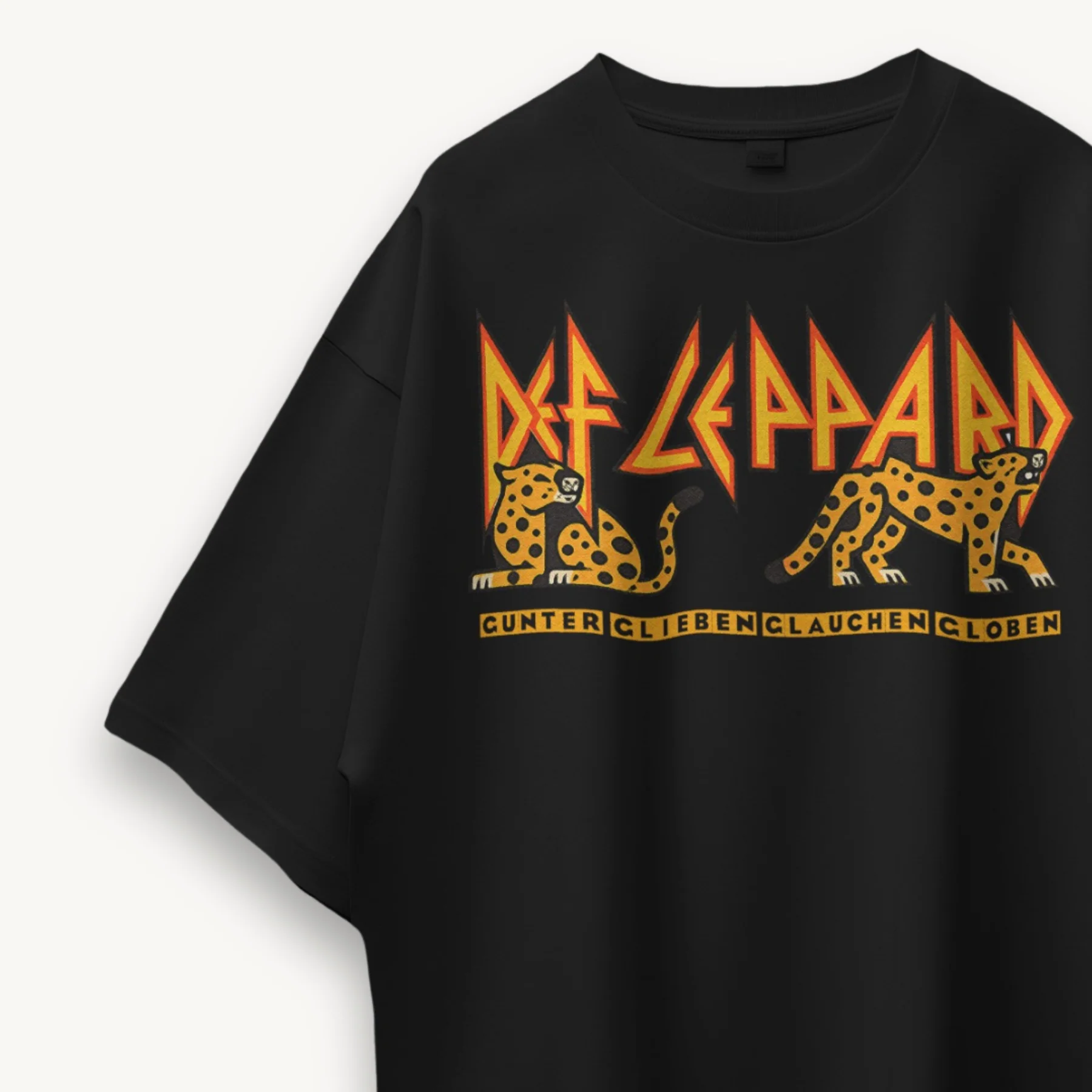 Def Leppard Leopard Twins Logo India '26 Black Oversized Tee - Image 3