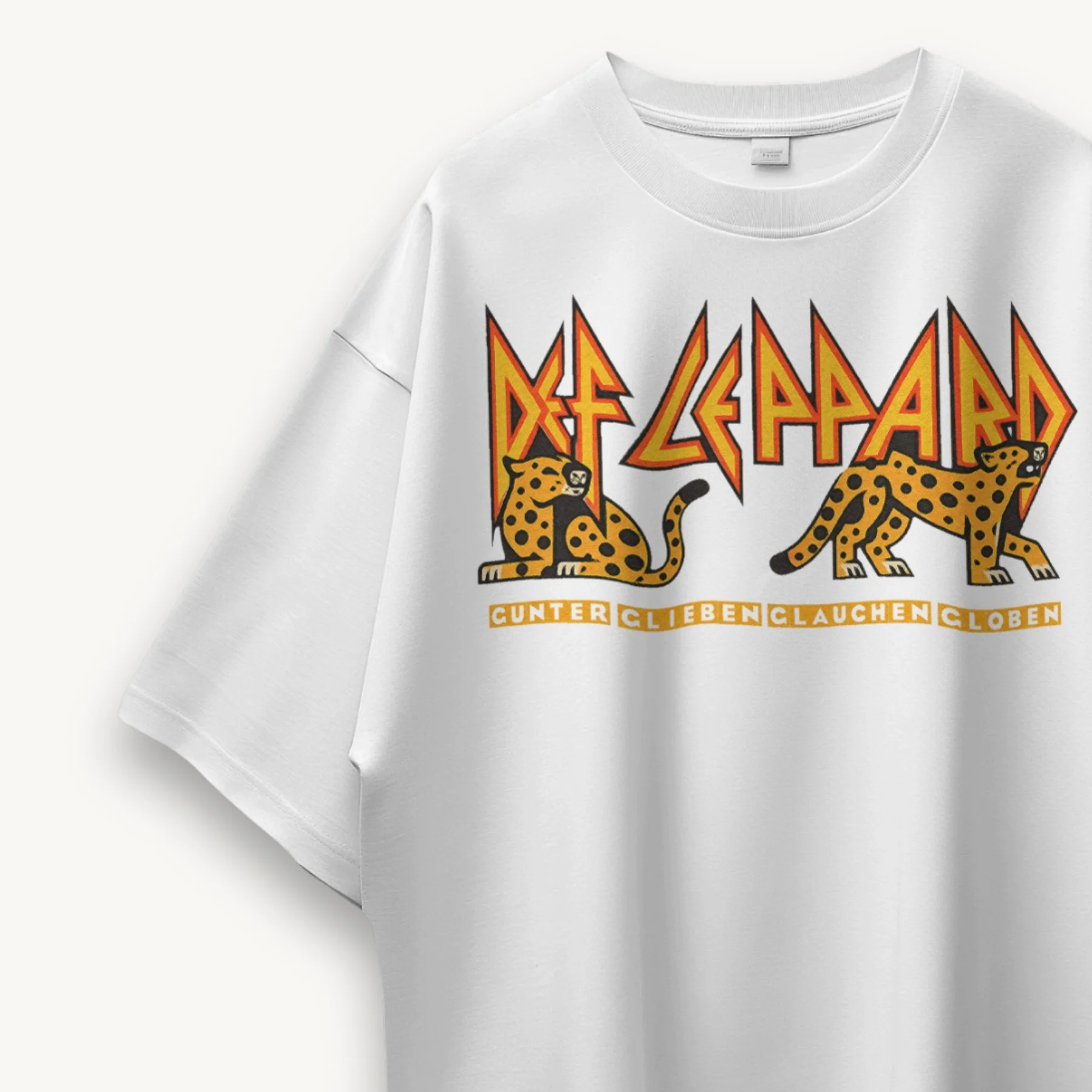 Def Leppard Leopard Twins Logo India '26 White Oversized Tee - Image 3
