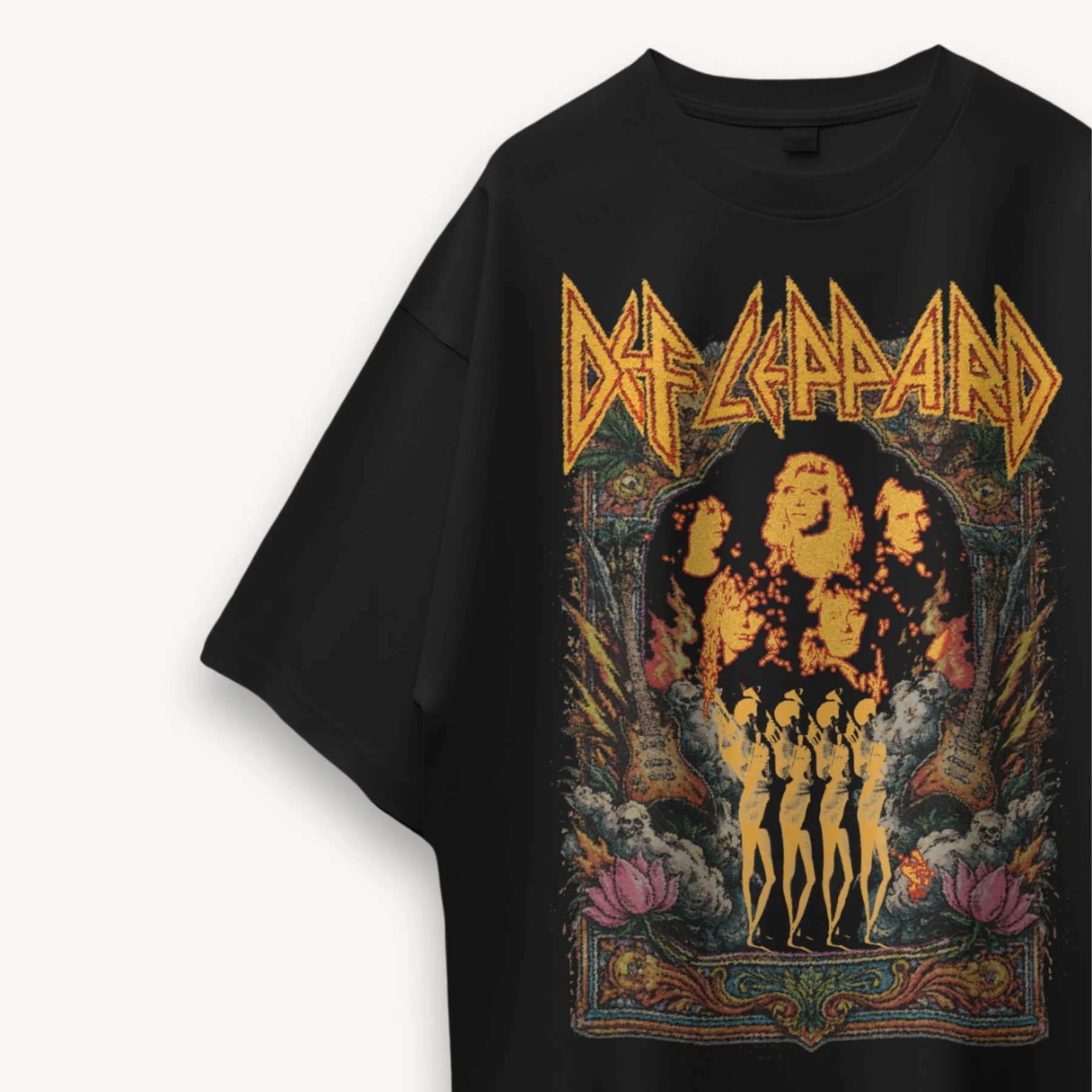 Def Leppard Vintage Photo India '26 Black Oversized Tee - Image 3