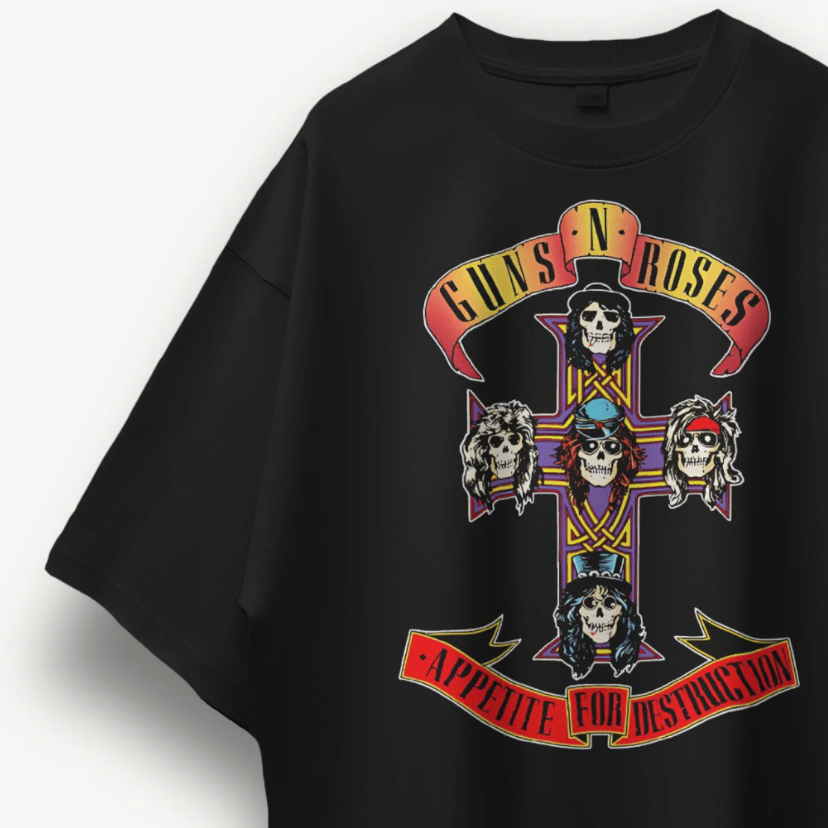 Guns N' Roses Mumbai '25 Cross Black Oversized Tee - Image 3