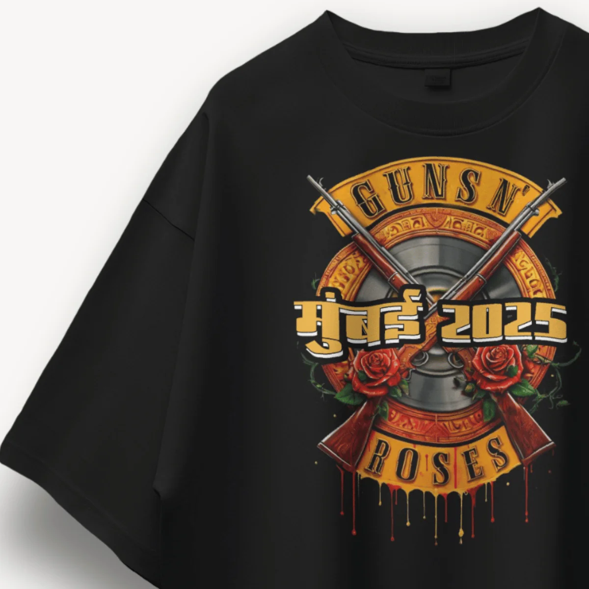 Guns N' Roses Mumbai '25 Logo Black Oversized Tee - Image 3