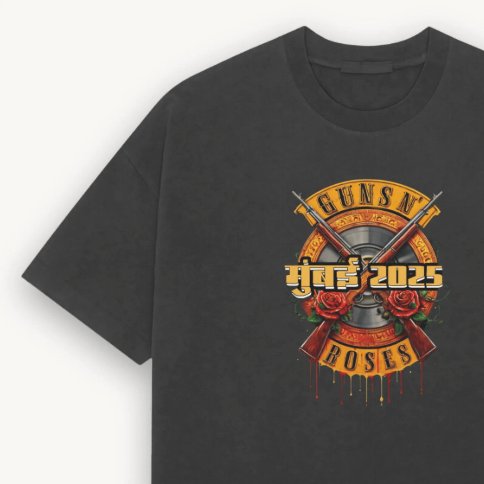Guns N' Roses Mumbai '25 Logo Black Relaxed Tee - Image 3