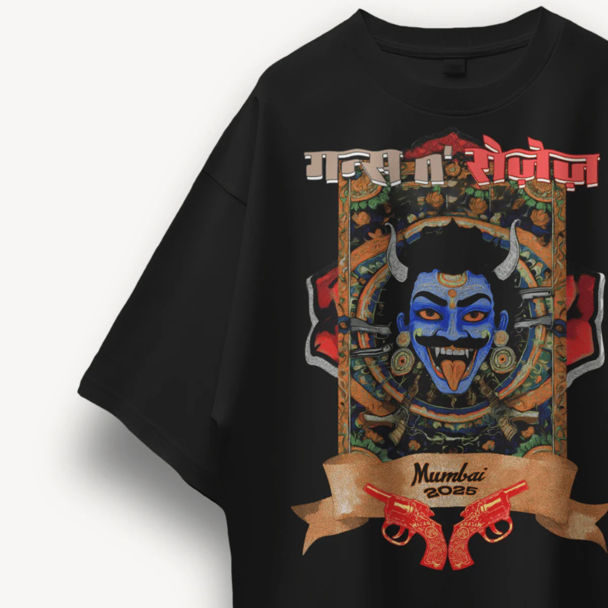 Guns N' Roses Mumbai '25 Mayhem Black Oversized Tee - Image 3
