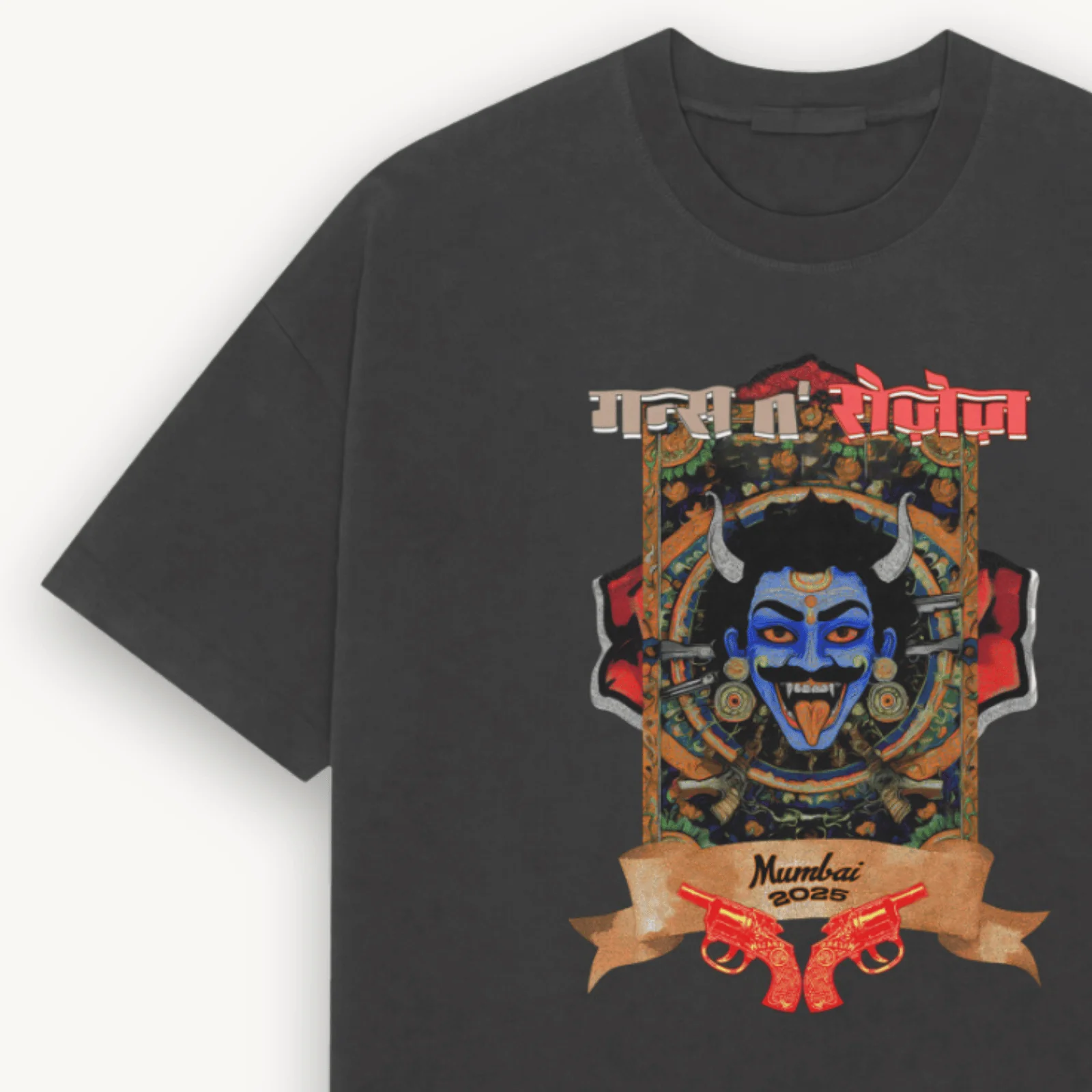 Guns N' Roses Mumbai '25 Mayhem Black Relaxed Tee - Image 3