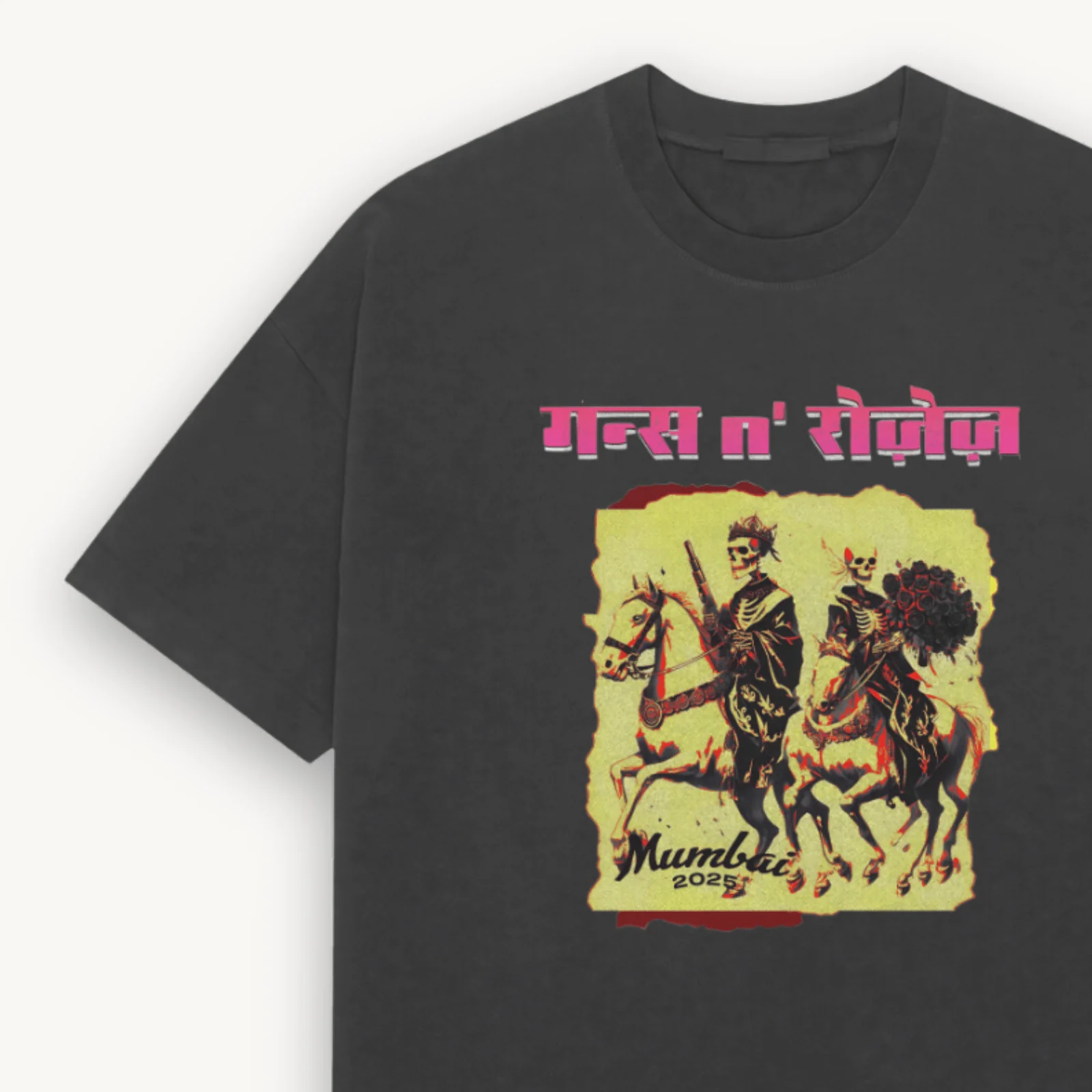 Guns N' Roses Mumbai '25 Skull Black Relaxed Tee - Image 3