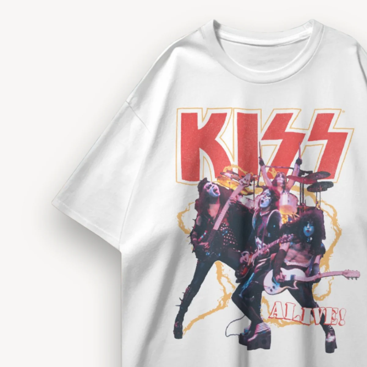 KISS Alive! Tour Graphic White Oversized Tee - Image 3