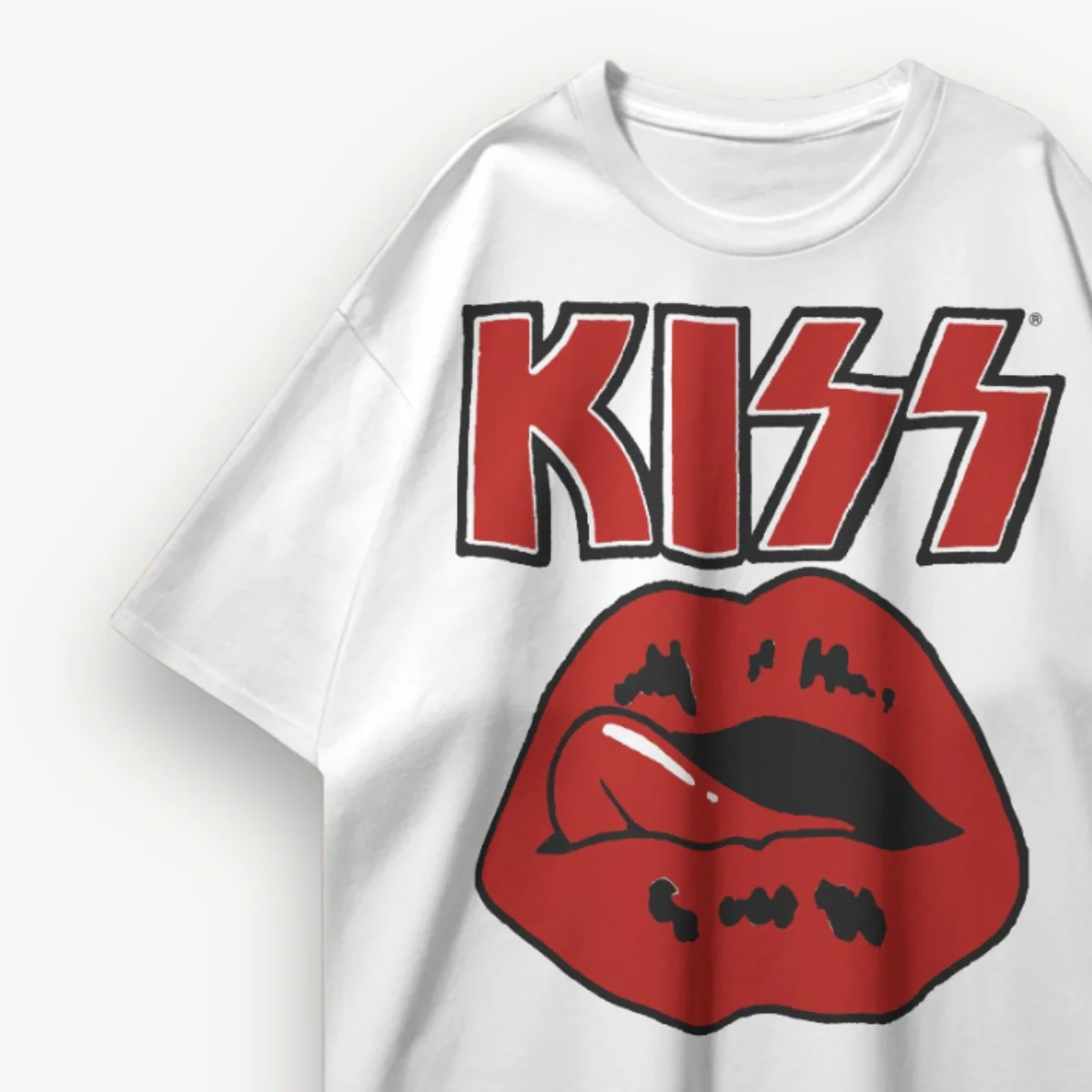KISS Lips & Logo White Oversized Tee - Image 3