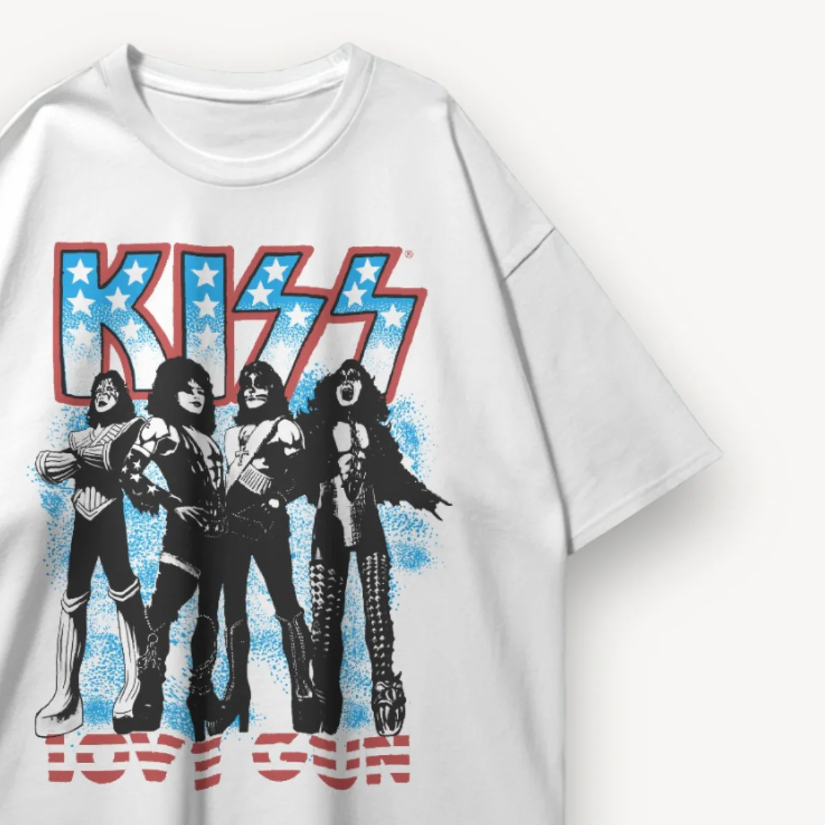 KISS Love Gun Stars White Oversized Tee - Image 3