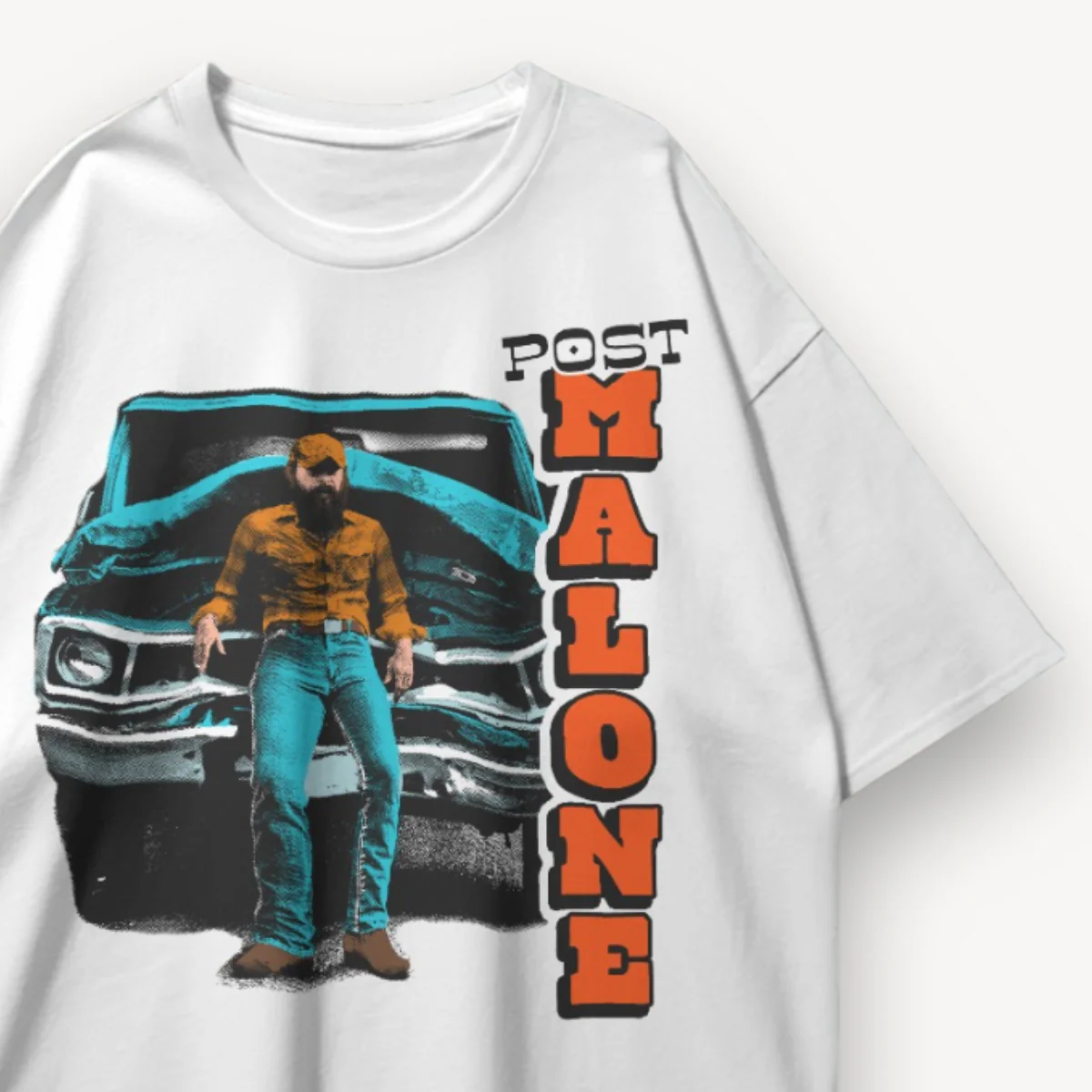 Post Malone Country Truck White Oversized Tee - Image 3