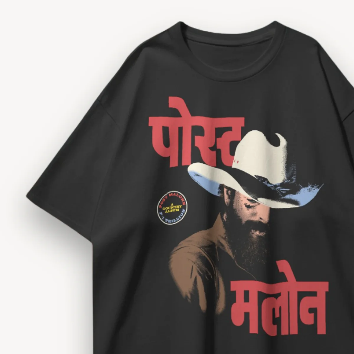 Post Malone Guwahati India Tour '25 Hindi Graphic Black Oversized Tee - Image 3