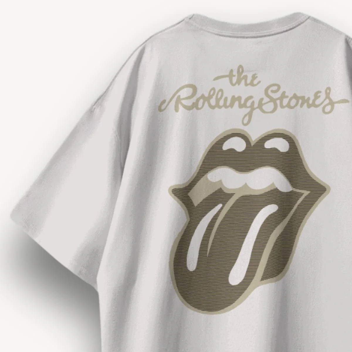 The Rolling Stones Classic Gold Logo White Oversized Tee - Image 3